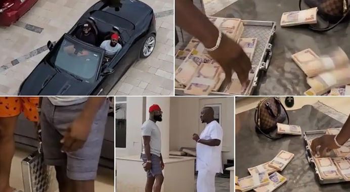 Filmmaker, Charles Okpaleke Gifts Obi Cubana Briefcase Of N500 Notes (Video)