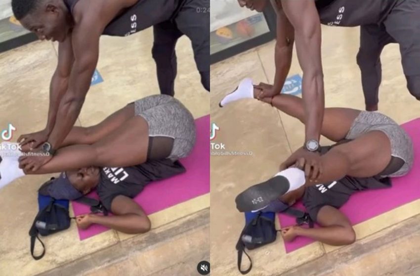 Ghanaian Gym Instructor Seen In A Compromising Posture With Hot Lady In A Gym (VIDEO)