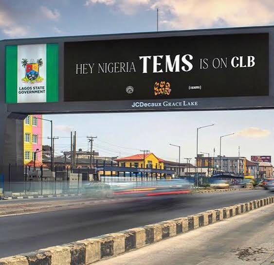A billboard in Lagos displaying Tems CLB involvement