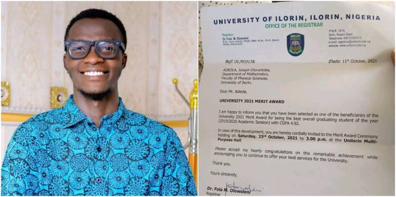 Young Nigerian Man who Scored 196 In JAMB Becomes Best Graduating Student of UNILORIN.