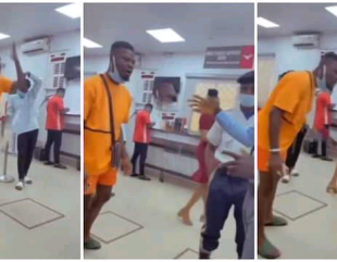 You dey whine me?!- Man causes commotion in bank over wrongful deductions to his account.