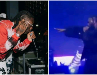 Moment Burna Boy pushed a fan who tried to join him onstage, sends fan crashing into the audience.(VIDEO)