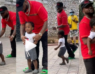 Watch adorable video of Davido and his son, ifeanyi race together in their mansion.