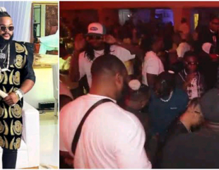 Watch how Whitemoney gets bounced while trying to greet Burnaboy during a Lagos party, fans react. (VIDEO)