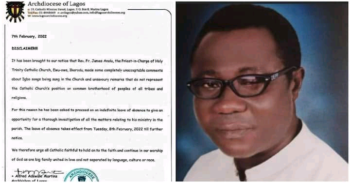 Catholic Priest Gets Suspended for Banning Igbo Songs in his parish.