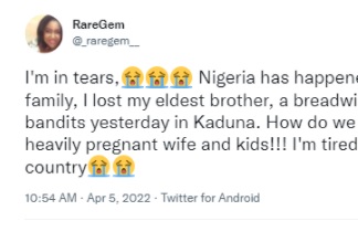 Nigeria Has Happened To My Family- Lady Mourns Her Brother Killed By Bandits in Kaduna