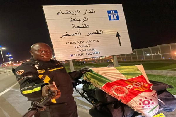 Nigerian Man Travelling On Bike Ride From London to Lagos Arrives Africa (Photo)