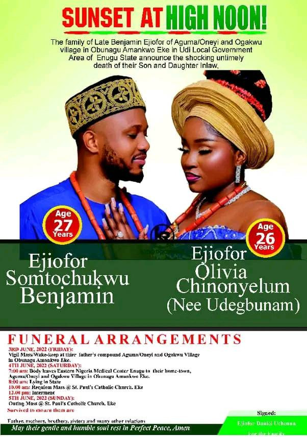 Tragedy as Nigerian couple die in motor accident one month after their wedding