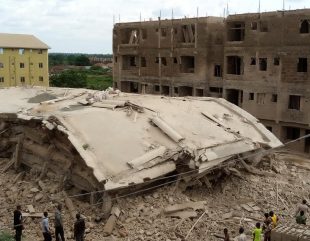 Workers in Ebonyi narrowly avoid death as a five-story building falls (photos)