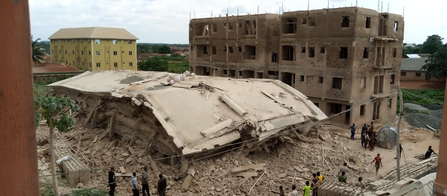 Workers in Ebonyi narrowly avoid death as a five-story building falls (photos)