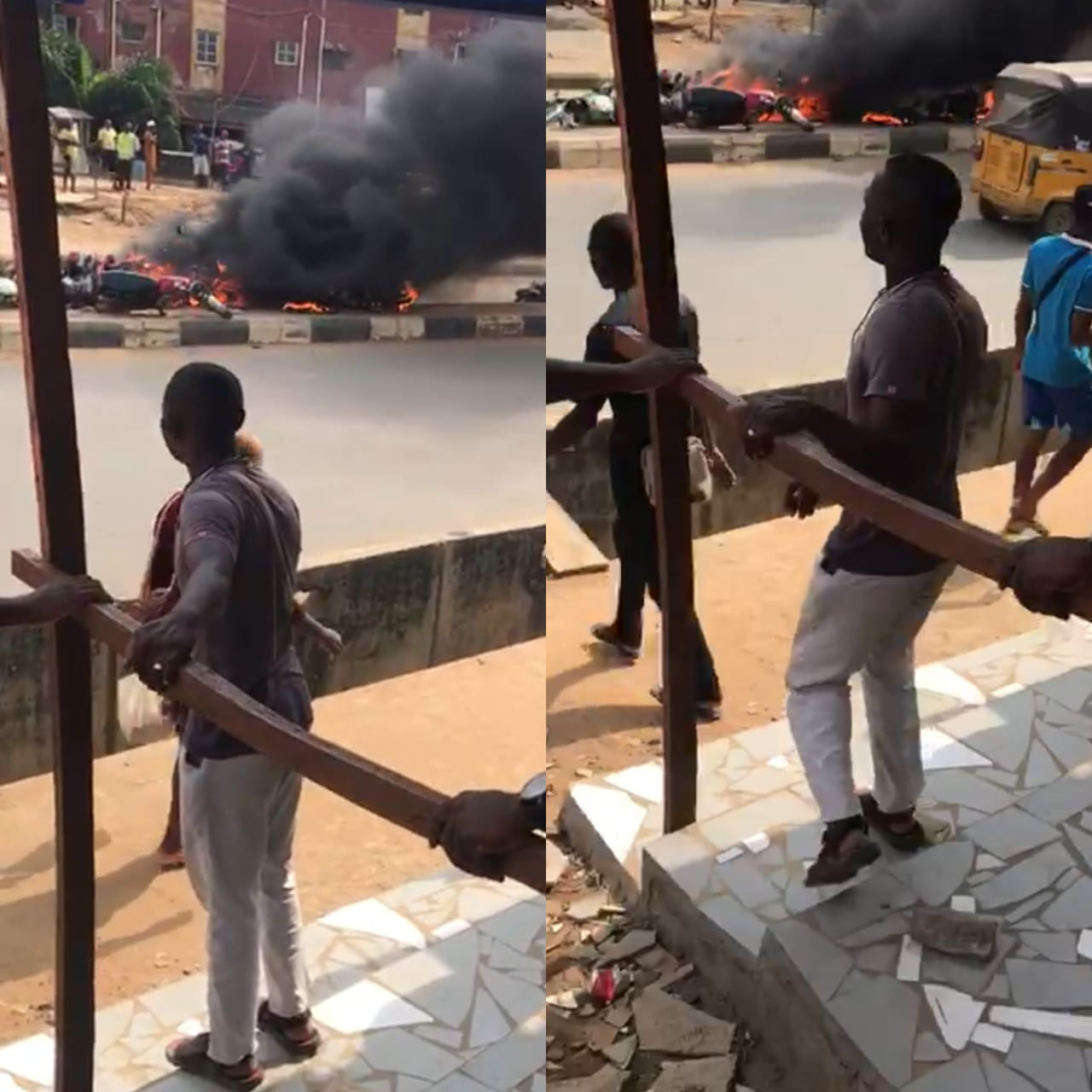 Lagos Police save a motorcyclist who was nearly murdered by a crowd after he hit a pedestrian.