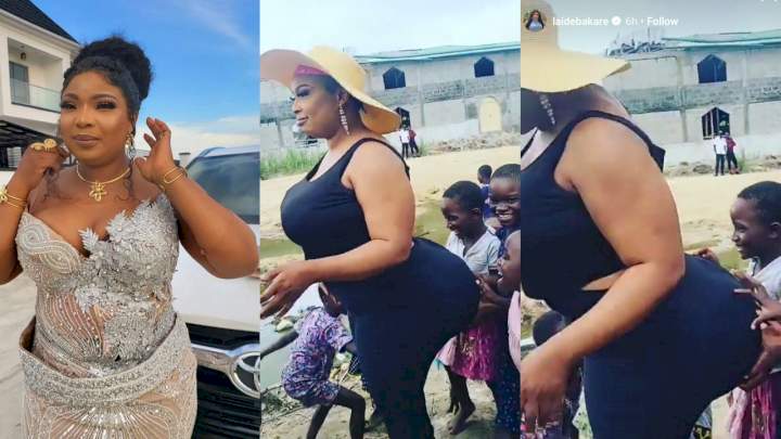 “You’re corrupting these Children” – Laide Bakare dragged for allowing them touch her ‘bum’ (Video)