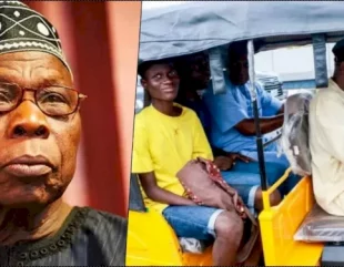 Ex-president Obasanjo shuttles tricycle in Ogun State