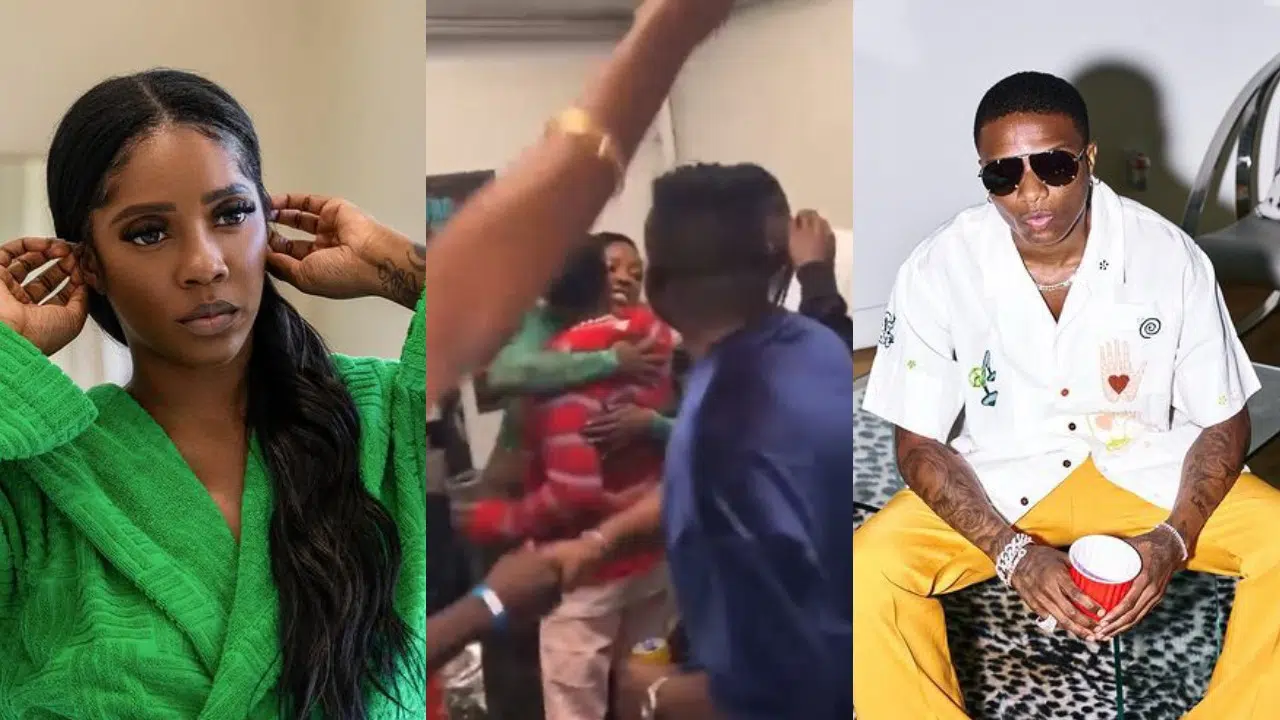 Wizkid And Tiwa Savage End Alleged Feud As They’re Seen Hugging At A Party In Germany (Video)