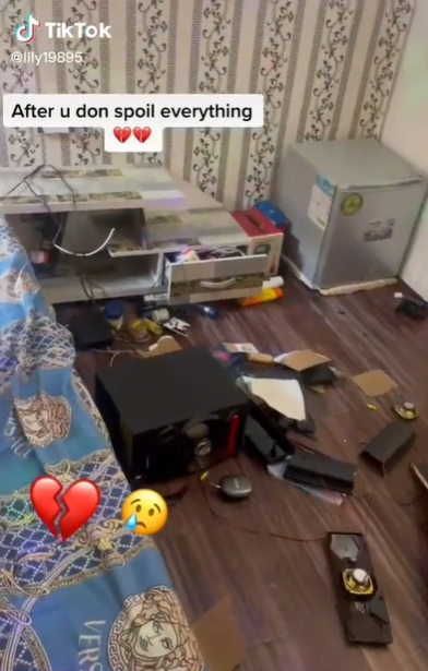 Drama As Lady Destroys Household Items In Her Boyfriend’s Apartment (Video)