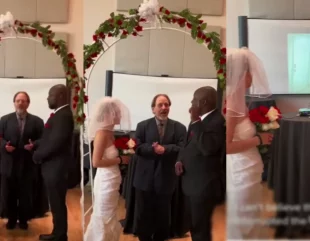 Drama as man interrupts his wedding to play video of the bride cheating with another man (Video)