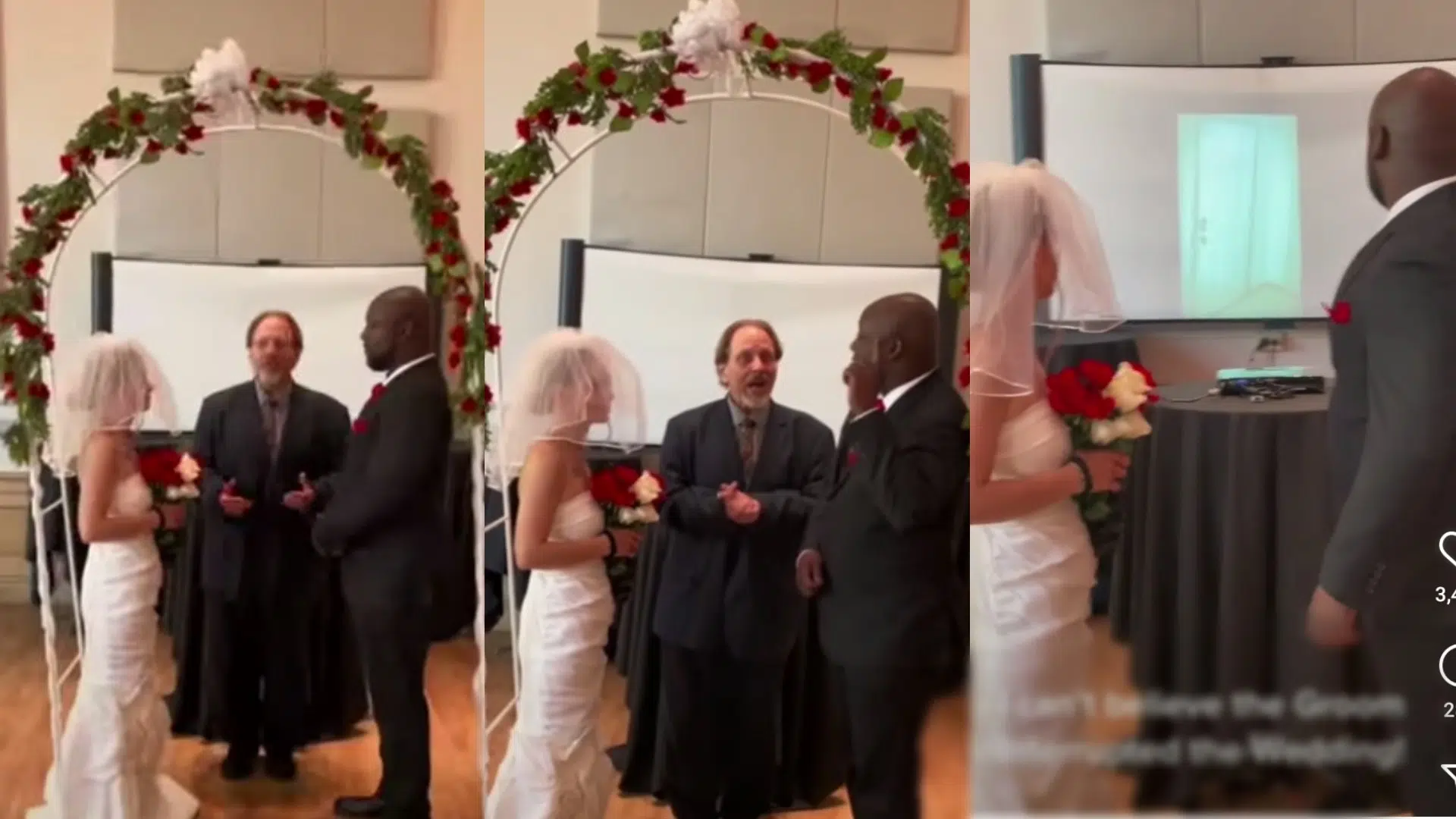 Drama as man interrupts his wedding to play video of the bride cheating with another man (Video)