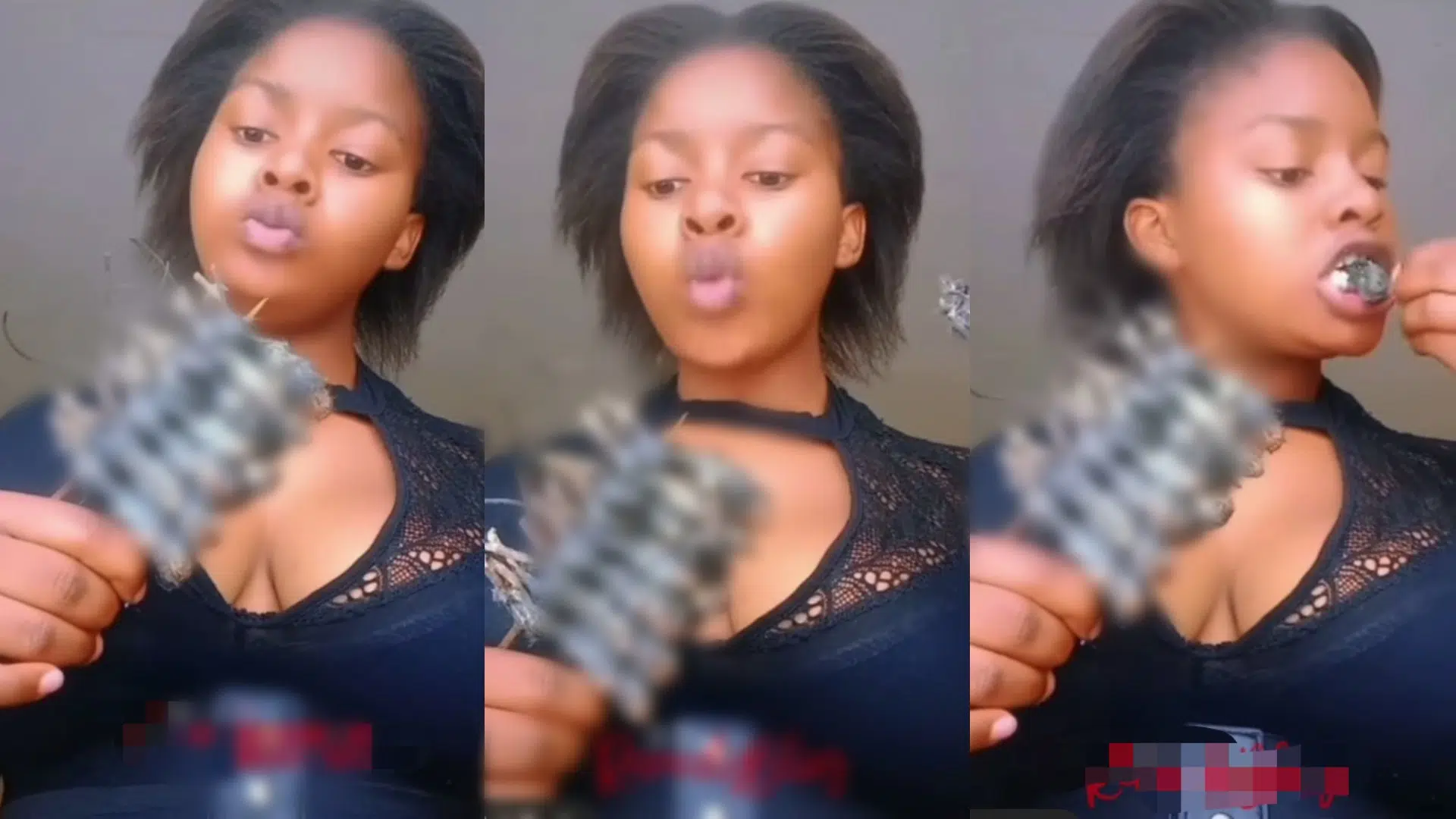 “Disgusting” – Netizens blast pretty lady spotted eating rats (Video)