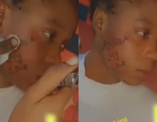 Reactions as young lady tattoos boyfriend’s name on her face (Video)