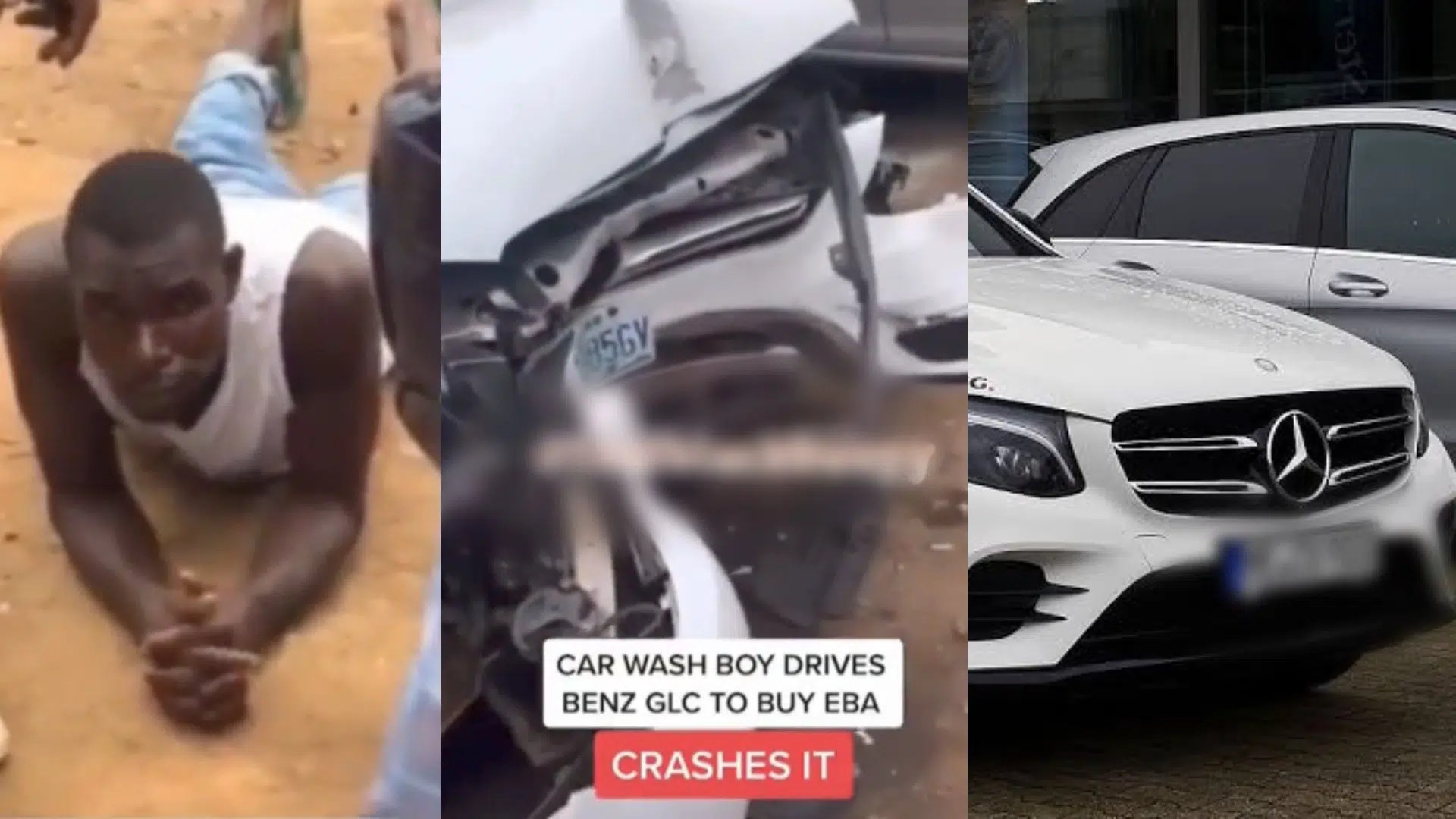 Carwash staff crashes customer’s Benz GLC on his way to buy Eba (Video)