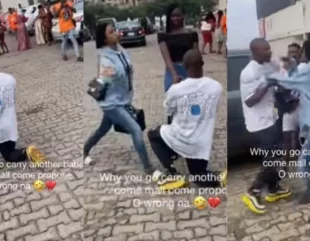 Drama as lady catches boyfriend proposing to another lady at a mall (Video)