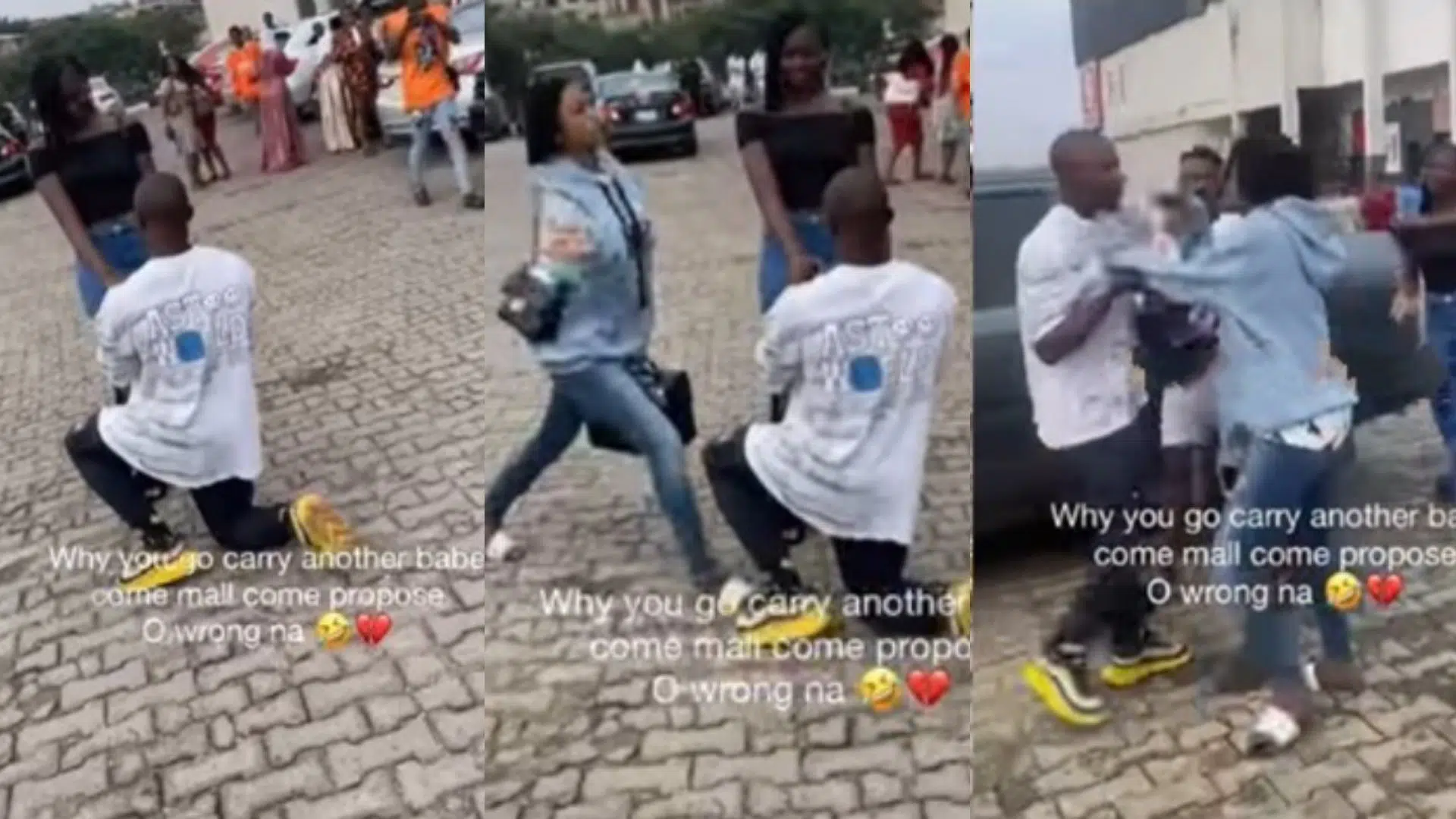 Drama as lady catches boyfriend proposing to another lady at a mall (Video)