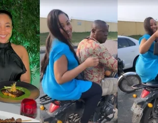 Erica Nlewedim seen on a bike trying to catch up with flight amid frustrating Lagos traffic (Video)