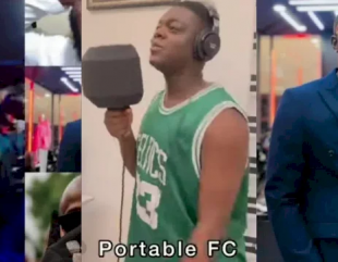 Cute Abiola enters the studio on behalf of Portable FC as fans of Wizkid FC & 30BG clash over Carter Efe’s Machala song (Video)