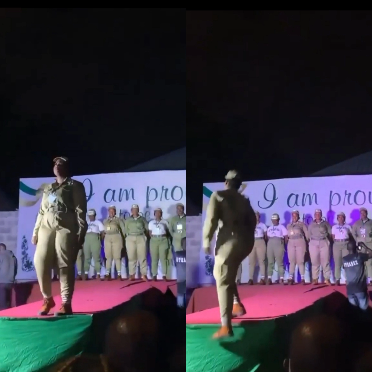 Corps member falls off stage during a presentation in orientation camp (video)