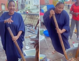 Mercy Aigbe Joins Older Housewives To Cook Delicious Meal At Her Husband’s House (Video)