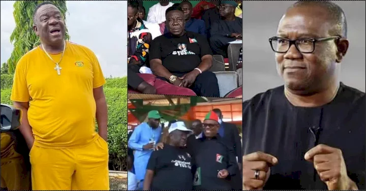 Netizens react as Mr. Ibu attends Peter Obi’s campaign months after endorsing Tinubu (Video)