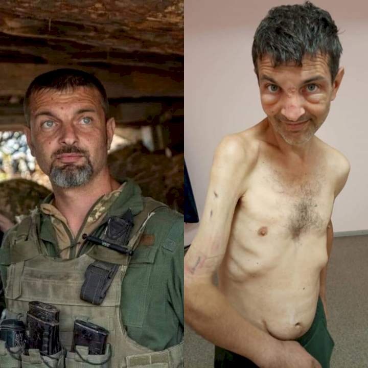 See shocking before and after photos of Ukrainian soldier recently released in a prisoner swap after four months in Russian captivity