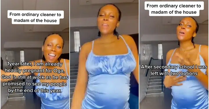 “From ordinary cleaner to the madam of the house” – Nigerian lady flaunts baby bump as boss falls in love with her