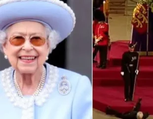 Moment Guard collapses during Queen Elizabeth II’s lying in state (Video)