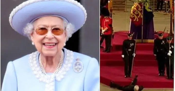 Moment Guard collapses during Queen Elizabeth II’s lying in state (Video)