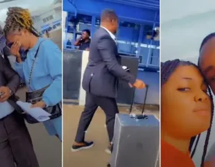 Lady cries uncontrollably at the airport as her husband travels abroad (Video)