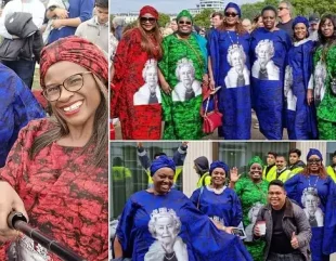 Nigerian ladies storm Queen Elizabeth’s burial in the UK dressed in their Asoebi clothes (Photos)