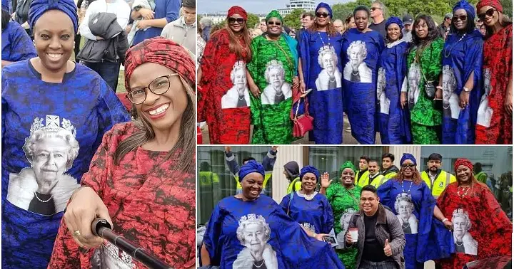 Nigerian ladies storm Queen Elizabeth’s burial in the UK dressed in their Asoebi clothes (Photos)