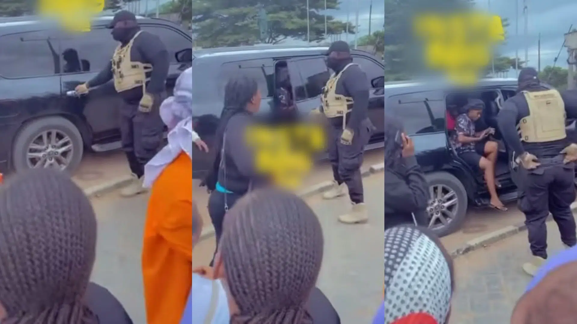 “Doings get level” – Reactions as student storms school with hefty bodyguards (Video)