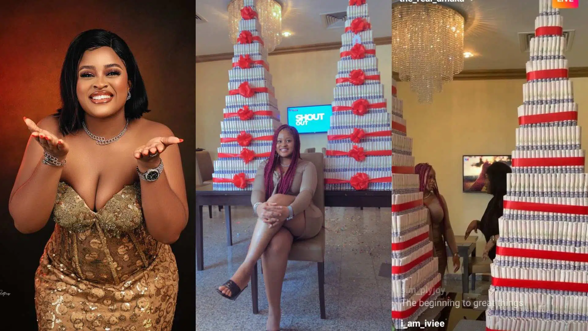 #BBaija: Amaka receives gigantic money cake from fans (Video)