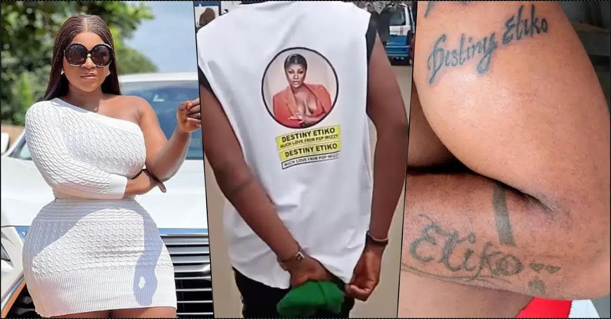 Reactions as fan inks tattoo of Destiny Etiko’s name and wears outfit with her face on it (Video)