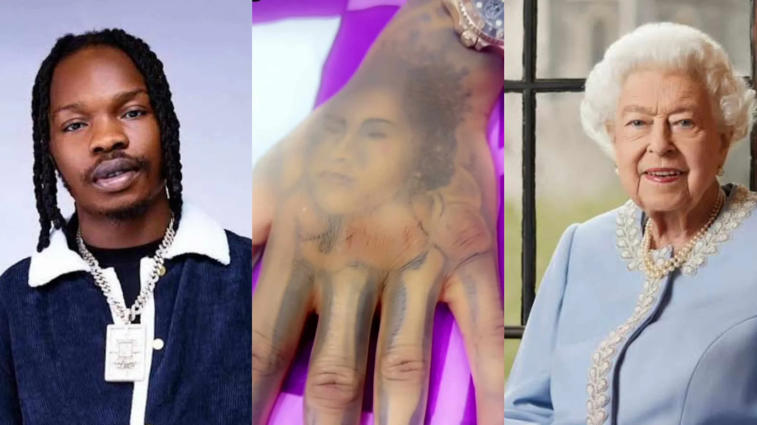 Naira Marley mourns Queen Elizabeth with a tattoo of her face on his body (Video)