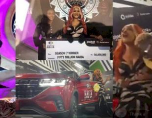 Moment BBNaija level-up winner, Phyna received her 50 million naira cheque, brand new SUV, and other gifts (Photos/Videos)