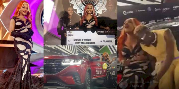 Moment BBNaija level-up winner, Phyna received her 50 million naira cheque, brand new SUV, and other gifts (Photos/Videos)