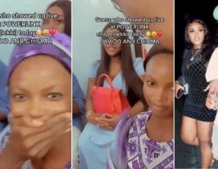 Lady goes crazy, takes off her headscarf as she spots Davido and Chioma in her church (Video)