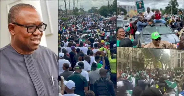 Supporters of Peter Obi hit the streets across states in Nigeria, Ghana and UK (Video)