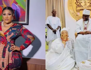 Speculations as Nkechi Blessing shares photo of herself with Ooni of Ife at his palace; praises him highly