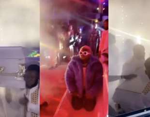 Reactions as Portable arrives on stage in casket at Afrika Shrine [VIDEO]
