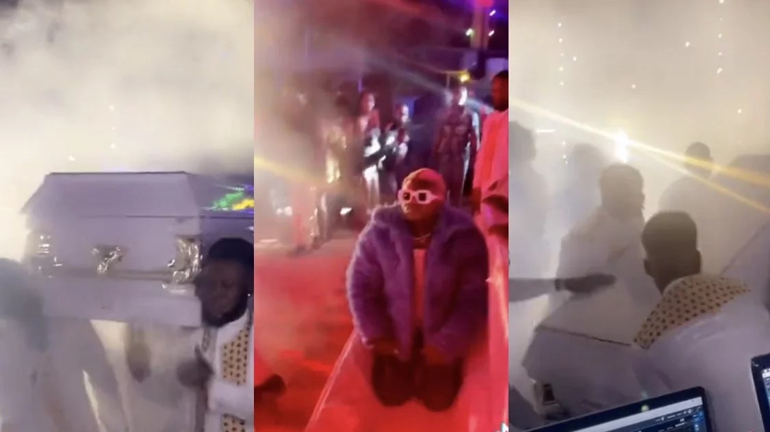 Reactions as Portable arrives on stage in casket at Afrika Shrine [VIDEO]