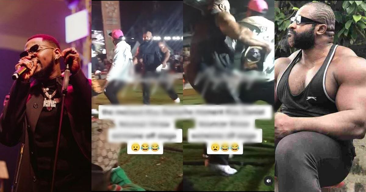 Kizz Daniel’s bodyguard throws fan off stage after he tried dancing with him [VIDEO]